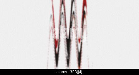 A minimalist digital art graphic featuring a single, sharp, zig-zag wave pattern in red and black, isolated on a clean white background. Stock Photo