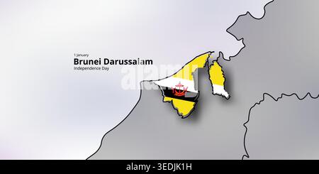happy independence day of brunei darussalam, map, flag Stock Vector