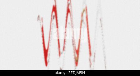 A minimalist abstract digital visualization featuring sharp, jagged red wave patterns isolated on a clean white background, representing data or sound Stock Photo