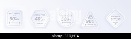 price tags sticker neumorphism style. neumorphism sticker for preview tags, labels, vector illustration Stock Vector