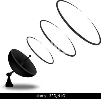 parabolic antenna silhouette. Abstract 3d satellite antenna. with signal imaging, radio telecommunications, astronomical telescopes, etc. Stock Vector