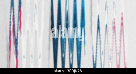 A textured abstract background consisting of vertical zigzag waves in shades of blue and pink, creating a soft, flowing, and rhythmic pattern. Stock Photo