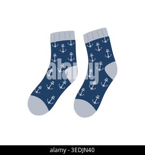 Socks with anchor drawing sock icon symbol isolated on white background vector illustration Stock Vector