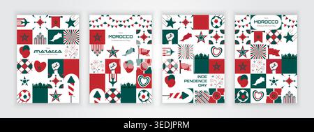 Happy Independence Day of Morocco, cover set illustration background design, country theme Stock Vector