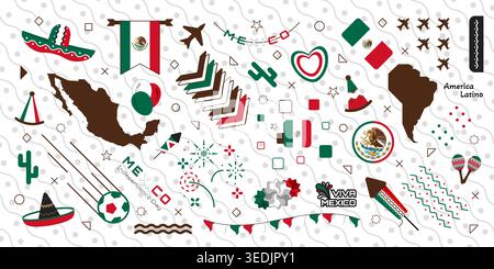 mexico national elements, national symbol icon, independence day background Stock Vector