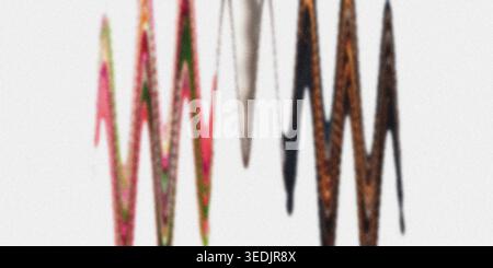 A close-up view of a vibrant zigzag or chevron pattern featuring a mix of red, green, and dark textured fabric elements, creating a dynamic visual. Stock Photo