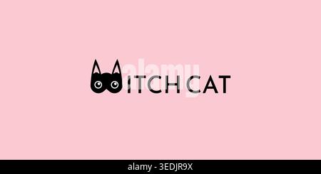 witch cat logo design, pet shop design, black cat lovers, wishcat, with cat logo Stock Vector