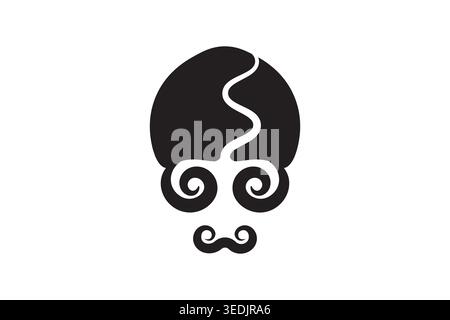 mustachioed old man skull logo Stock Vector