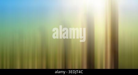 An abstract artistic background created with a vertical motion blur effect, featuring soft transitions of blue, green, and yellow light streaks. Stock Photo