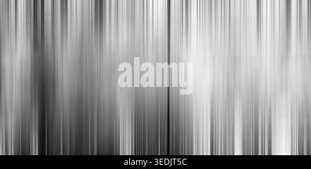 A high-contrast abstract background featuring vertical motion blur lines with a metallic, brushed steel texture in shades of grey and silver. Stock Photo