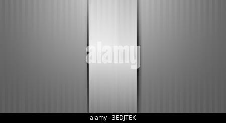 A high-quality abstract background featuring vertical metallic stripes on the sides and a smooth, reflective central panel in a modern gray color sche Stock Photo