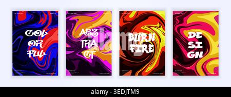 Set of abstract full color marble background. Prints with Graphic Stylish Liquid. wave, fluid, Trendy backgrounds for cover designs, invitations, case Stock Vector