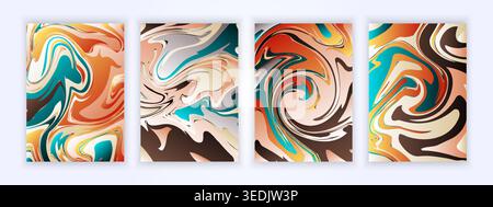 Set of abstract full color marble background. Prints with Graphic Stylish Liquid. wave, fluid, Trendy backgrounds for cover designs, invitations, case Stock Vector