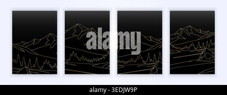 Cover Nature Landscape Simple design, line art style, background of mountains illustration Stock Vector