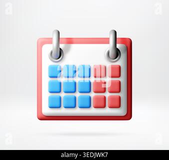 3D calendar icon. Red and blue monthly planner Stock Vector