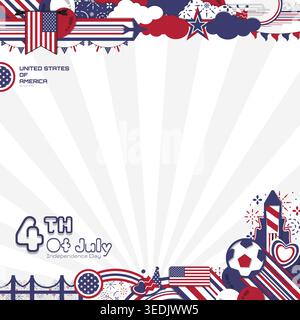 Celebration of the national holiday of independence United States of America, post social media template Stock Vector