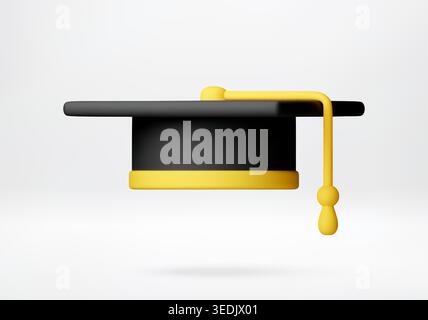 3D Graduation cap with yellow tassel. Stock Vector