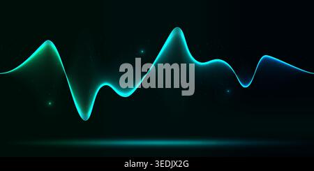 bluish green color wavy abstract seamless lines pattern background, technology innovation concept background banner Stock Vector