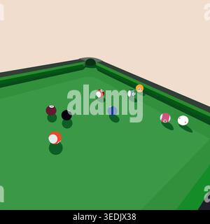 background of several billiard balls on a pool table Stock Vector