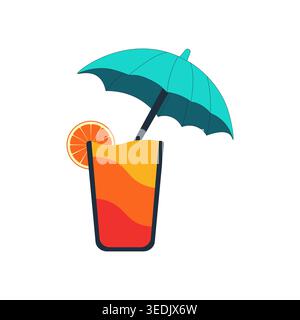 Orange Juice, eith small umbrella over the glass, and a slice of orange Stock Vector