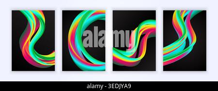 cover design with black background with liquid abstract wavy colorful gradient Stock Vector