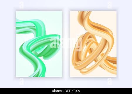 cover design background with liquid abstract wavy colorful gradient green and orange Stock Vector