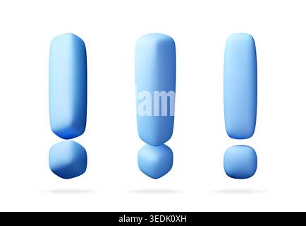 Three blue exclamation mark icons rendered in 3D Stock Vector