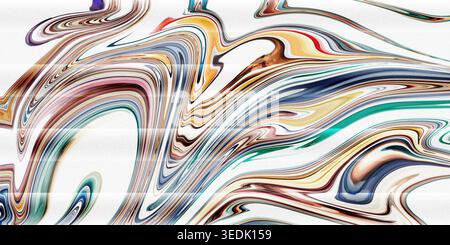 An artistic abstract image featuring colorful liquid swirls on a white background with shades of brown orange pink blue and green blending together in Stock Photo