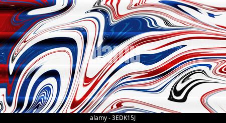 A colorful abstract image featuring swirling patterns of red blue and black hues on a white background creating a mesmerizing visual effect with smoot Stock Photo