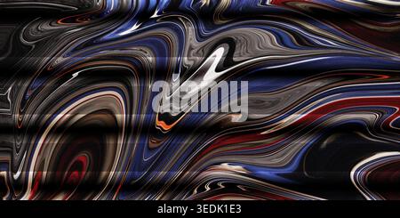 This image features a dynamic abstract composition with swirling patterns in shades of blue, red, black, and white, creating a mesmerizing visual effe Stock Photo