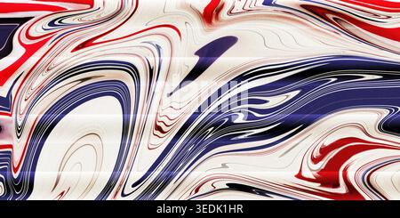 This image presents a stunning abstract marble effect in red, white, and blue hues, featuring swirling patterns and vibrant colors that evoke a sense Stock Photo