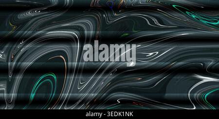 This image features a dark abstract swirling pattern with white, green, and orange hues on a black background, creating a mesmerizing and dynamic visu Stock Photo