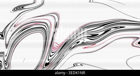 This image showcases a minimalist abstract artwork featuring isolated black and red swirls on a pure white background, creating a clean and simple vis Stock Photo