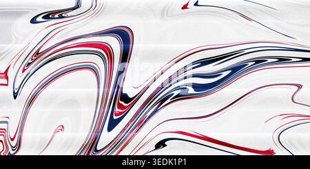 An abstract image featuring white background with red blue and black swirling patterns, creating a dynamic and artistic visual effect with smooth curv Stock Photo
