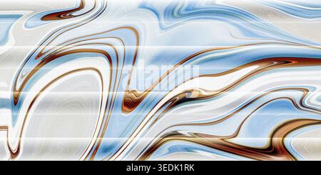This image presents a marbled abstract art piece with swirling patterns of blue, brown, and white colors on a white background, creating a stunning vi Stock Photo