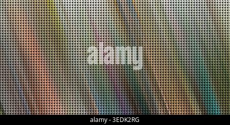 A holographic mesh screen displays a vibrant gradient of colors on its surface, with a textured pattern of small dots creating a unique visual effect. Stock Photo