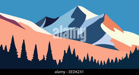 Simple design background of mountains with trees, vector illustration Stock Vector