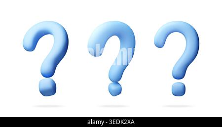 Three light blue question marks in 3D style. Stock Vector