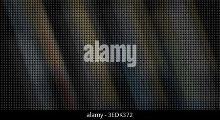 This abstract background features a dark, textured surface composed of small circular elements arranged in a grid. Vertical stripes of varying shades Stock Photo