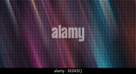 An abstract background featuring a dense grid of small, circular elements, displaying a vibrant gradient of purple, pink, and blue, creating a shimmer Stock Photo