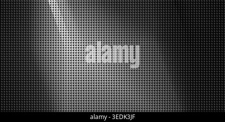 A dark, textured surface featuring a grid of small circles, illuminated by a bright diagonal beam of light from the top left. Stock Photo