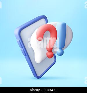 Smartphone with 3d question and exclamation mark Stock Vector