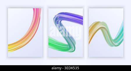 colorful wavy fluid cover design, gradient colors of yellow, green, blue, red, and orange Stock Vector