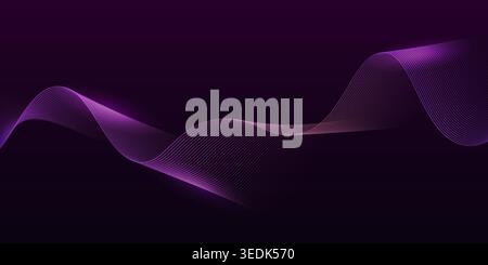 Abstract glowing wave lines on dark purple background. Dynamic wave pattern. Modern flowing wavy lines and Futuristic technology concept Stock Vector