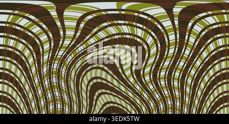 An abstract background featuring a pattern of wavy, flowing stripes in earth tones of olive green, brown, and off-white. Stock Photo