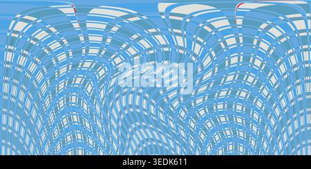 A digital abstract background featuring a distorted, wavy grid pattern with alternating light blue, dark blue, and white stripes. Stock Photo