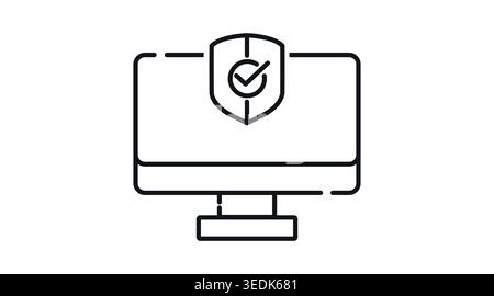 computer security, shield, protection, data protection, cyber security, desktop, workstation, padlock, firewall, safety, secure, network, antivirus, l Stock Vector