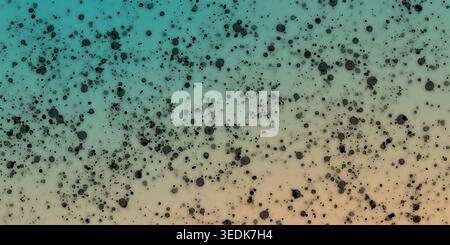 A digital art background featuring a soft gradient transition from teal to tan, overlaid with scattered black ink splatters and dots. Stock Photo