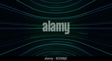 Abstract technology digital futuristic concept glowing green color lines with lighting effect perspective Stock Vector