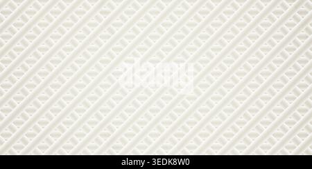 A high-angle view of a structured pattern featuring diagonal, overlapping white tubes creating a clean geometric grid on a white background. Stock Photo